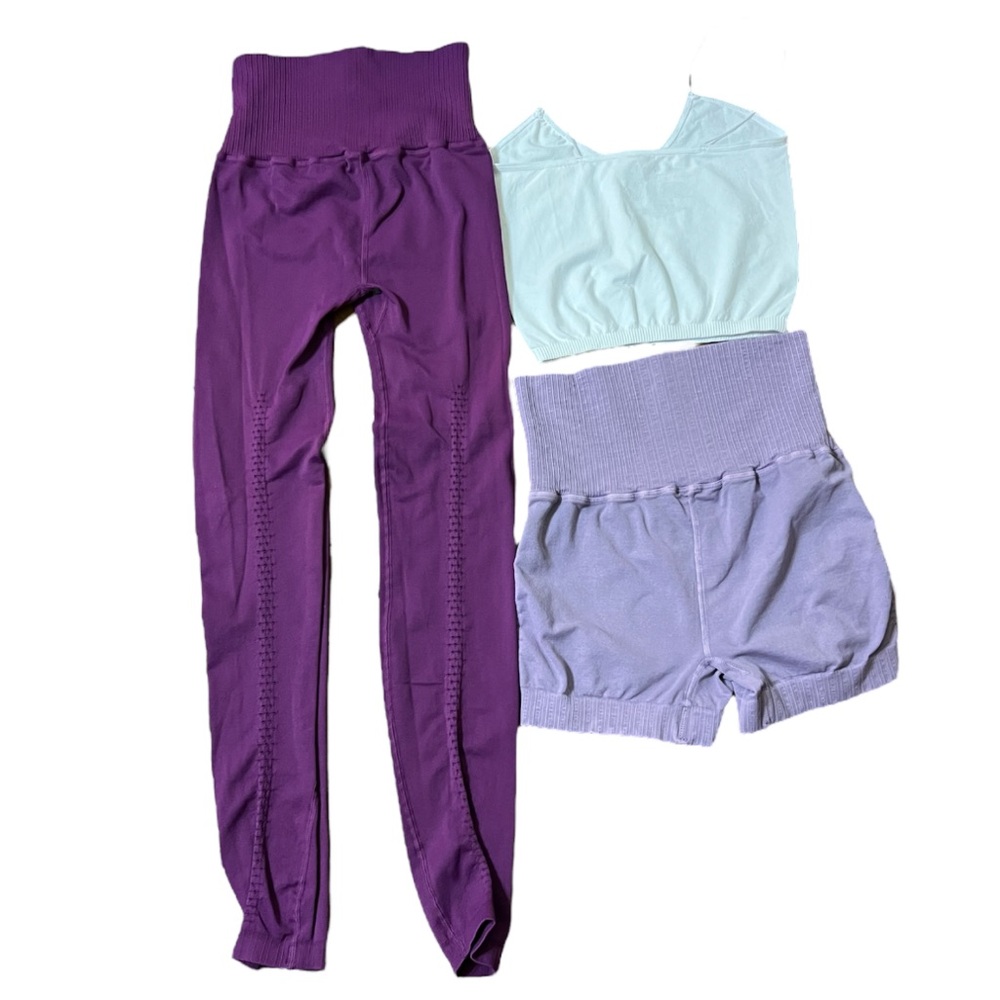 Free People Bundle of 3 Good Karma Leggings Shorts & Skinny Strap Crop Top NWOT